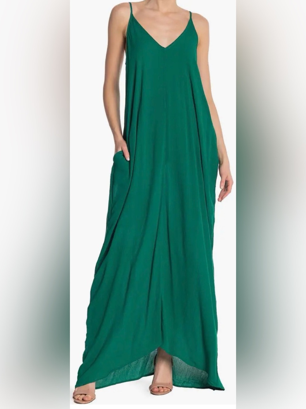 Nordstrom Dark Emerald Green Gauze Maxi Dress with Pockets